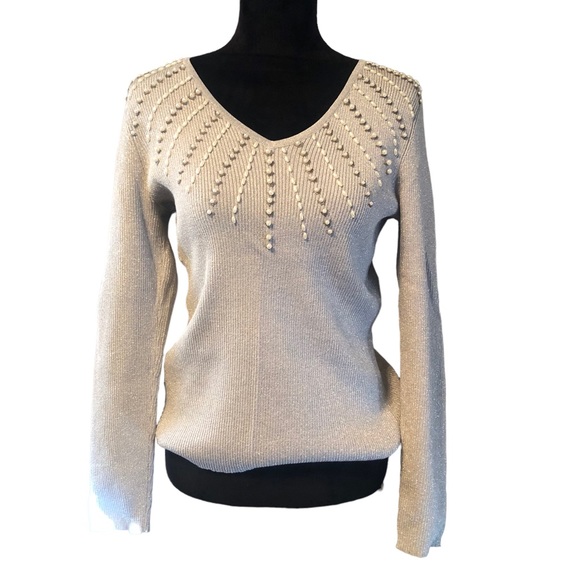 Cable & Gauge Silver Studded & Pearl Sweater size Large - Picture 8 of 8